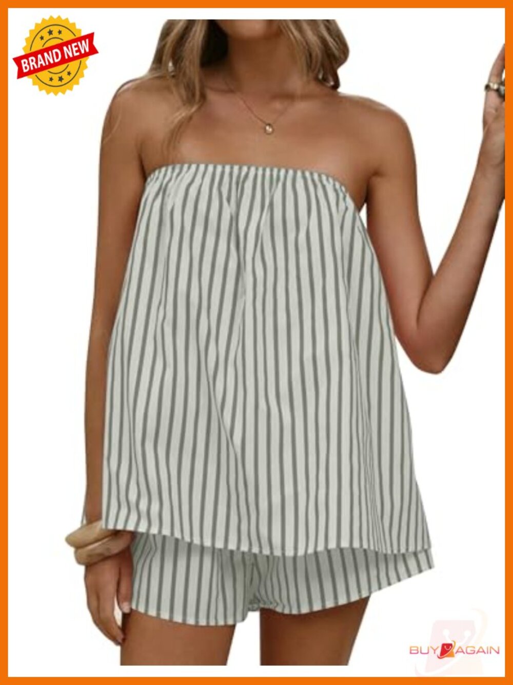 Striped Strapless Tube Top & Shorts Lounge Set